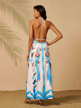Blue Parrot Halter Backless Vacation Dress